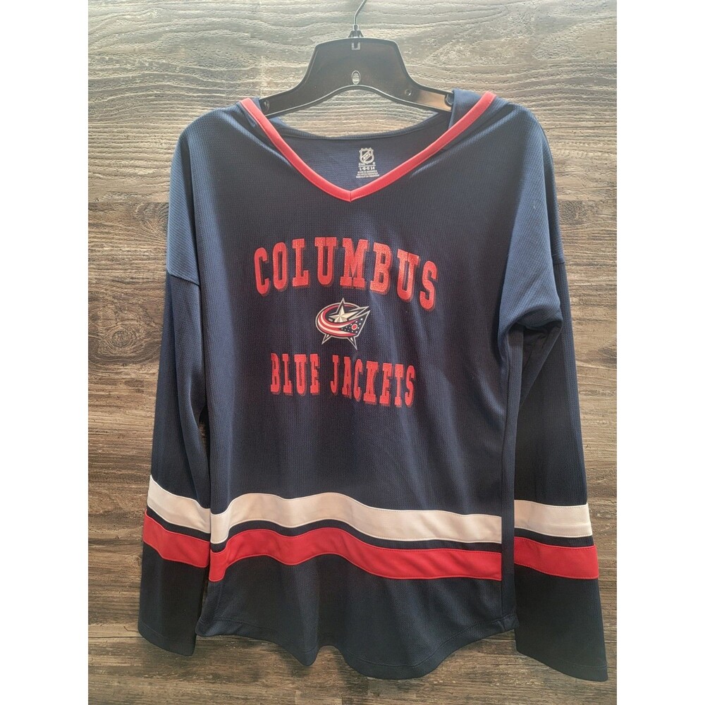 WOMEN'S NHL Columbus Blue Jackets Team Hooded Jersey Navy size L (14)